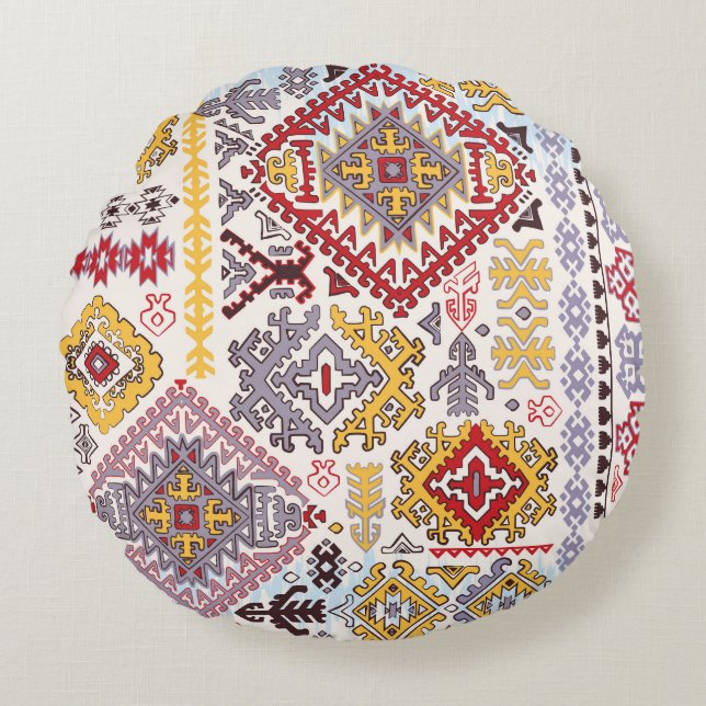 Indian rug, paisley mandala, yoga round cushion (Front)