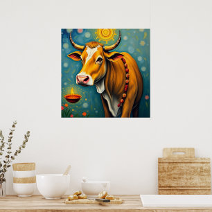 Indian Sacred Cow Diwali Light Poster