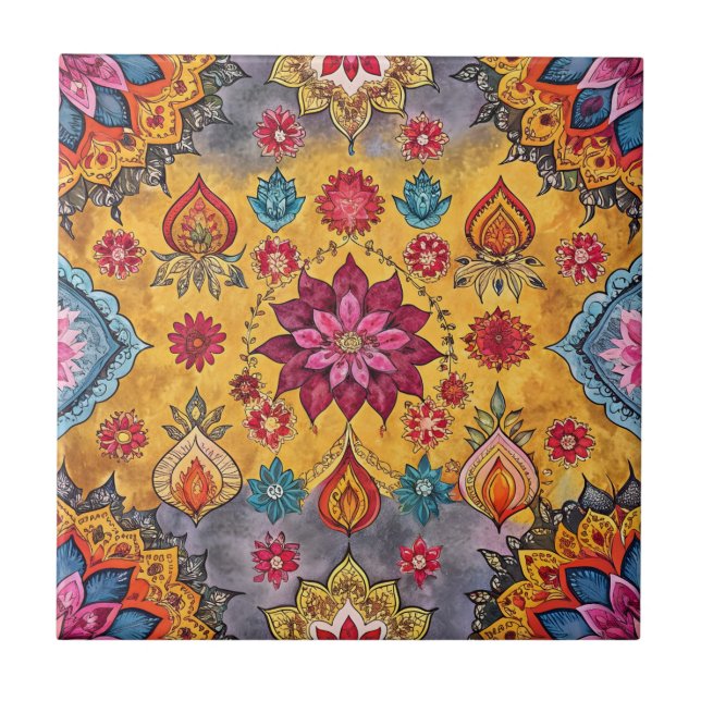 Indian sari seamless pattern ceramic tile (Front)