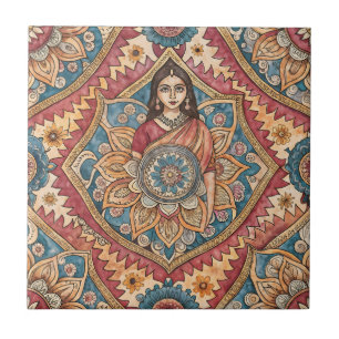 Indian sari woman seamless pattern ceramic tile