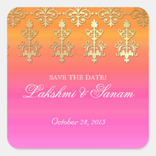 Indian Save Date Wedding Stickers Pink Orange Gold