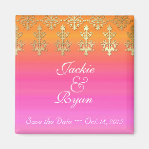 Indian Save the Date Wedding Pink Gold Orange Magnet