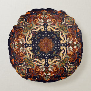 Indian seamless ornament. Vintage symmetric patter Round Cushion