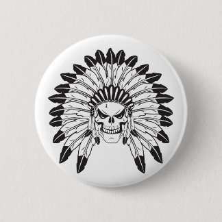 Indian Skull Chief 6 Cm Round Badge