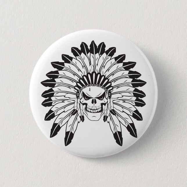 Indian Skull Chief 6 Cm Round Badge (Front)