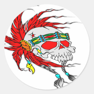 Indian Skull Tattoo Classic Round Sticker