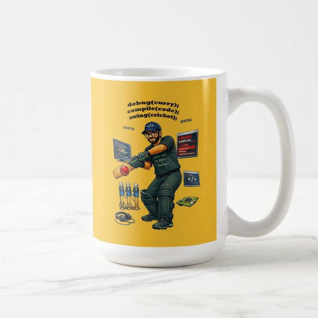 Indian Software Engineer Coder Playing Cricket URM Coffee Mug (Right)