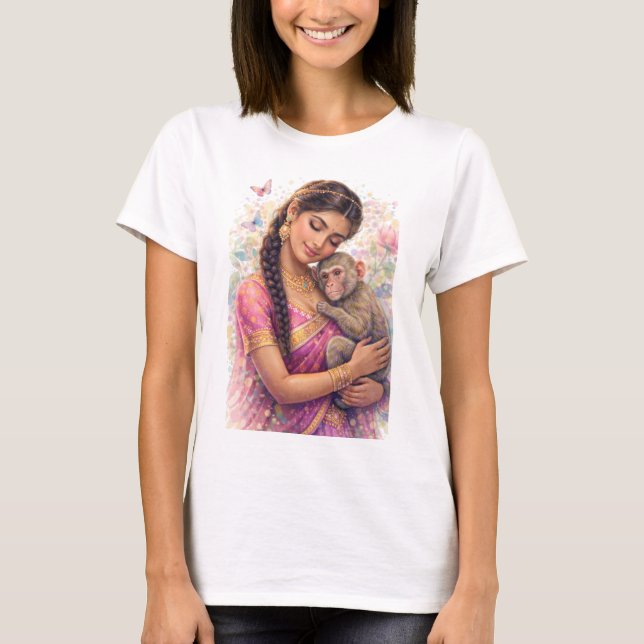 Indian Spring - Portrait Loving Monkey T-Shirt (Front)