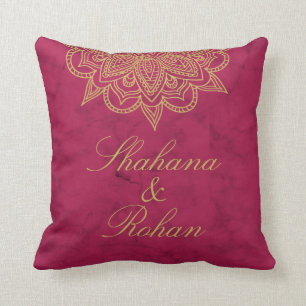 Indian Style Burgundy Marble Gold Colour Wedding Cushion