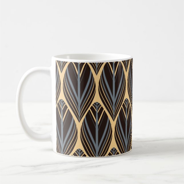 indian style feathers seamless pattern in silver i coffee mug (Left)