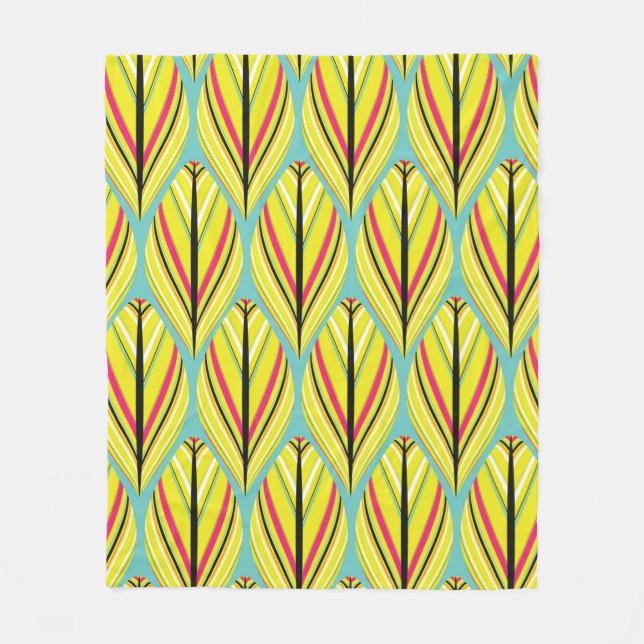 indian style feathers seamless pattern in yellow b fleece blanket (Front)