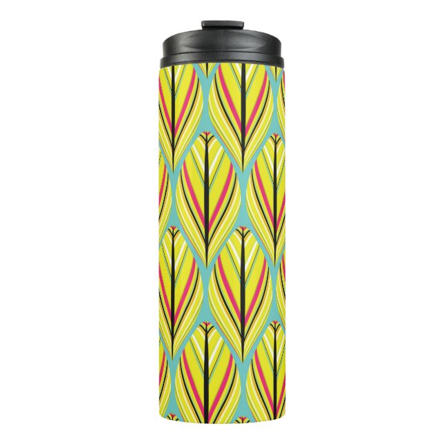 indian style feathers seamless pattern in yellow b thermal tumbler (Front)