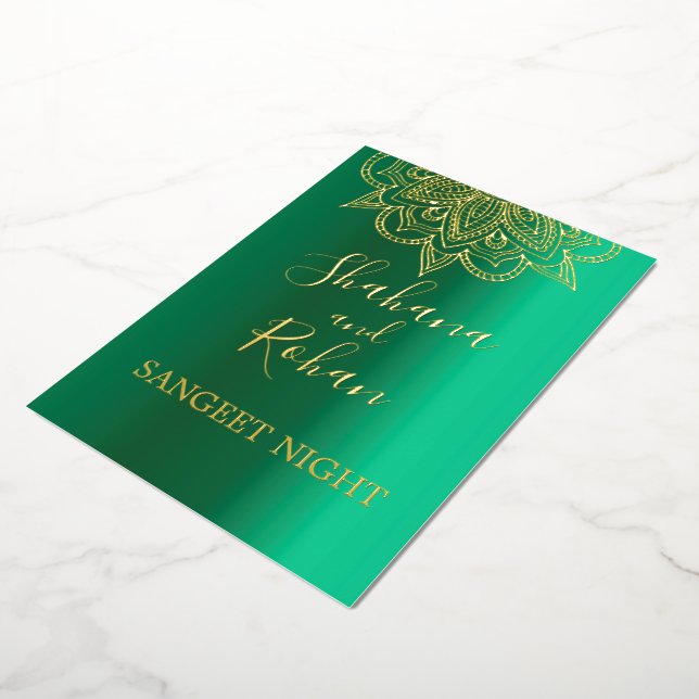 Indian Style Green Gold Colour  Wedding invitation (Rotated)