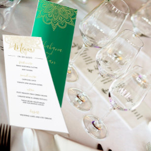 Indian Style Green Gold Coloured Chic Wedding Menu