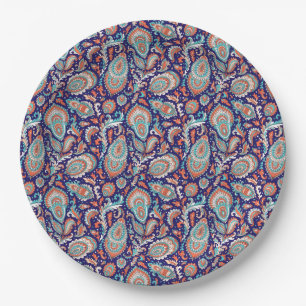 Indian style paisley floral seamless pattern paper plate