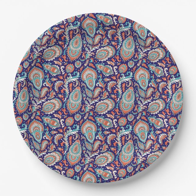 Indian style paisley floral seamless pattern paper plate (Front)