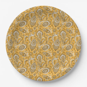 Indian style paisley floral seamless pattern paper plate