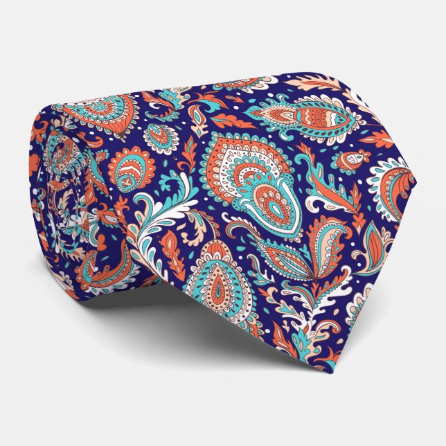 Indian style paisley floral seamless pattern tie (Rolled)