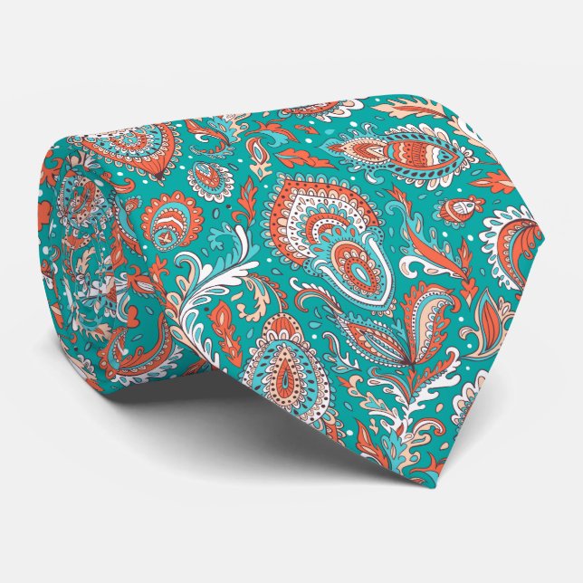 Indian style paisley floral seamless pattern tie (Rolled)