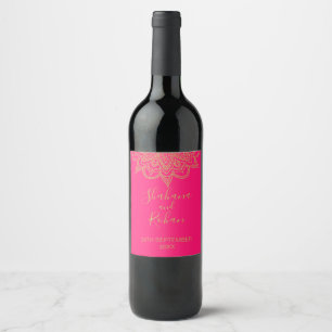 Indian Style Pink Gold Colour Modern Wedding  Wine Label