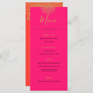 Indian Style Pink Orange Gold Colour Chic Wedding Menu
