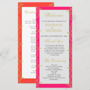 Indian Style Pink Orange Gold  Wedding Program