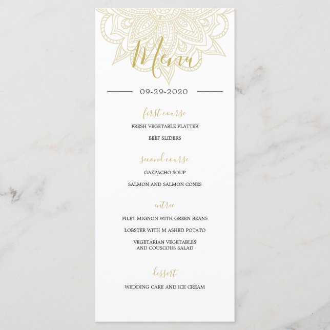 Indian Style Red Gold Coloured  Chic Wedding Menu (Front)