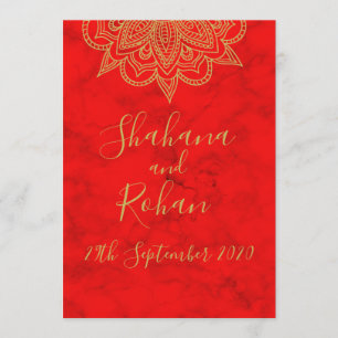Indian Style Red Gold Coloured Modern Chic Wedding Invitation