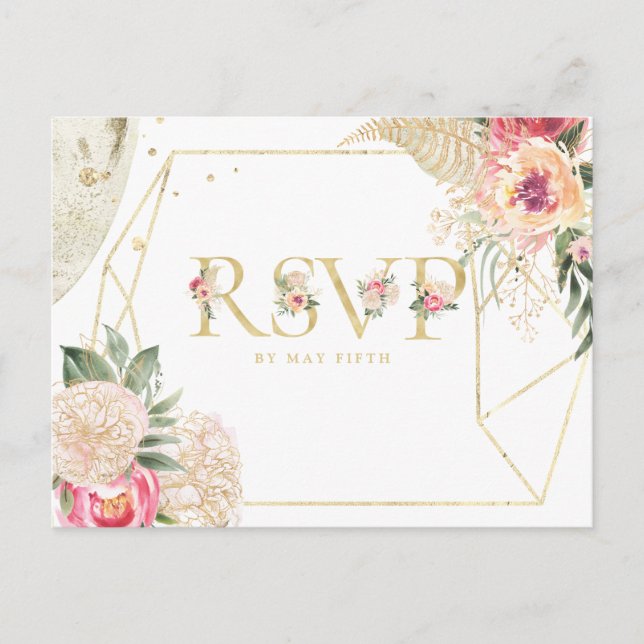 Indian Summer Floral Wedding RSVP w/Meal Invitation Postcard (Front)