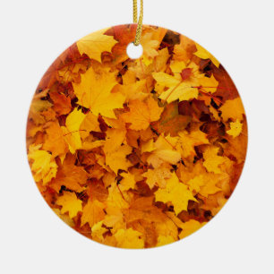 Indian Summer Golden Leaves Ceramic Ornament