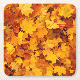 Indian Summer Golden Leaves Square Paper Coaster