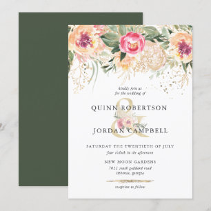 Indian Summer   Watercolor Pink Peonies Wedding Invitation