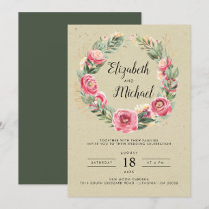 Indian Summer   Watercolor Pink Peonies Wedding Invitation
