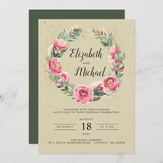 Indian Summer | Watercolor Pink Peonies Wedding Invitation (Front/Back)