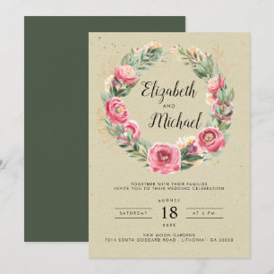 Indian Summer   Watercolor Pink Peonies Wedding Invitation