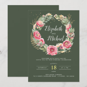 Indian Summer Watercolor Pink Peonies Wedding Invitation