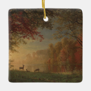 Indian Sunset Deer by a Lake Ceramic Ornament