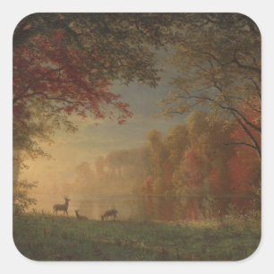 Indian Sunset Deer by a Lake Square Sticker