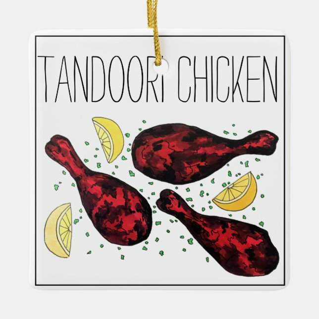 Indian Tandoori Chicken Food Illustration Art Ceramic Ornament (Front)