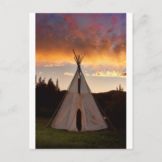 Indian Teepee Sunset vertical image Postcard (Front)