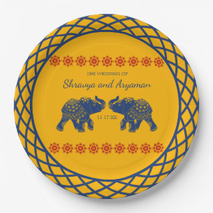 Indian Themed Elephants in Royal Blue Wedding  Paper Plate