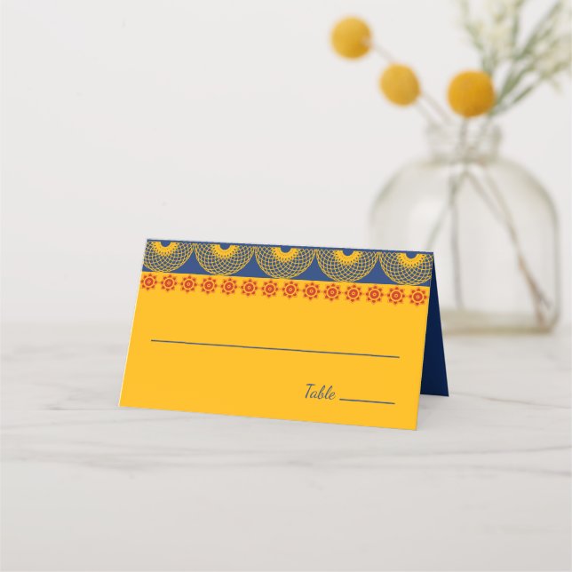 Indian Themed Elephants in Royal Blue Wedding  Place Card (Front)