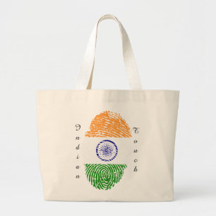 Indian touch fingerprint flag large tote bag