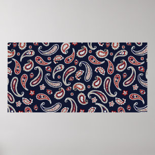 Indian Traditional paisley pattern on navy Poster