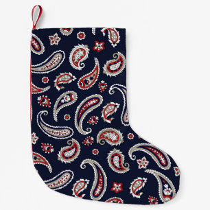Indian Traditional paisley pattern on navy Small Christmas Stocking