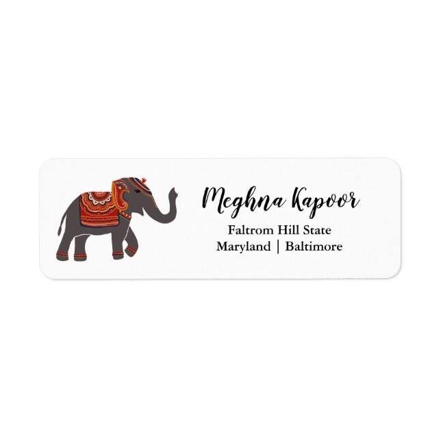 Indian Traditional Wedding Elephant Label Return Address Label (Front)