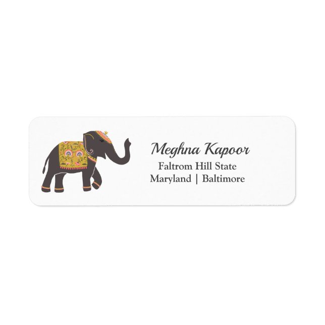 Indian Traditional Wedding Elephant Return Address Label (Front)