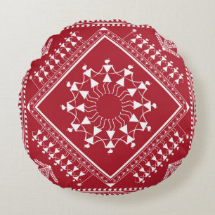 Indian tribal Painting. Warli Paintingart, indian, Round Cushion