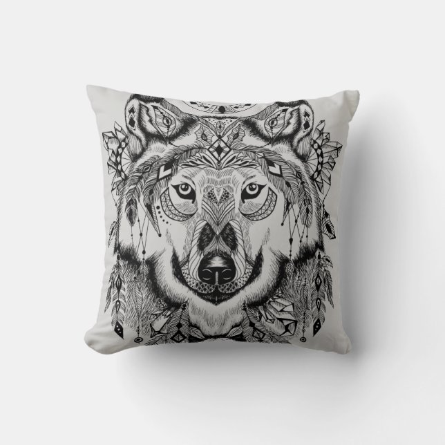 Indian Tribal Wolf Cushion (Front)