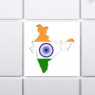 Indian Tricolour Flag "Tiranga" On India Map Ceramic Tile